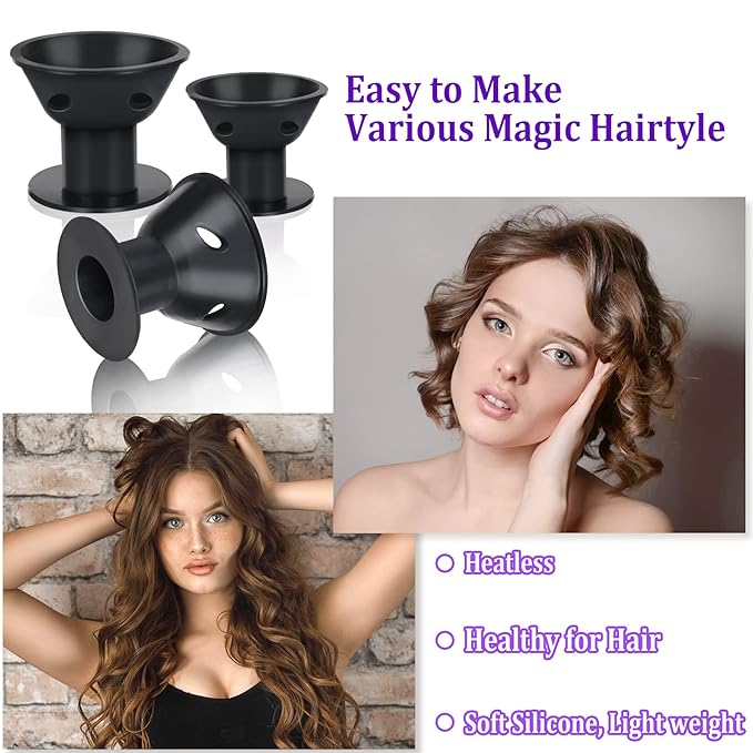 JANYUN 40 Pcs Black Magic Silicone Hair Rollers Include 20pcs Large Sleeping Curlers and 20pcs Small Silicone Hair Curlers (Pure Black)