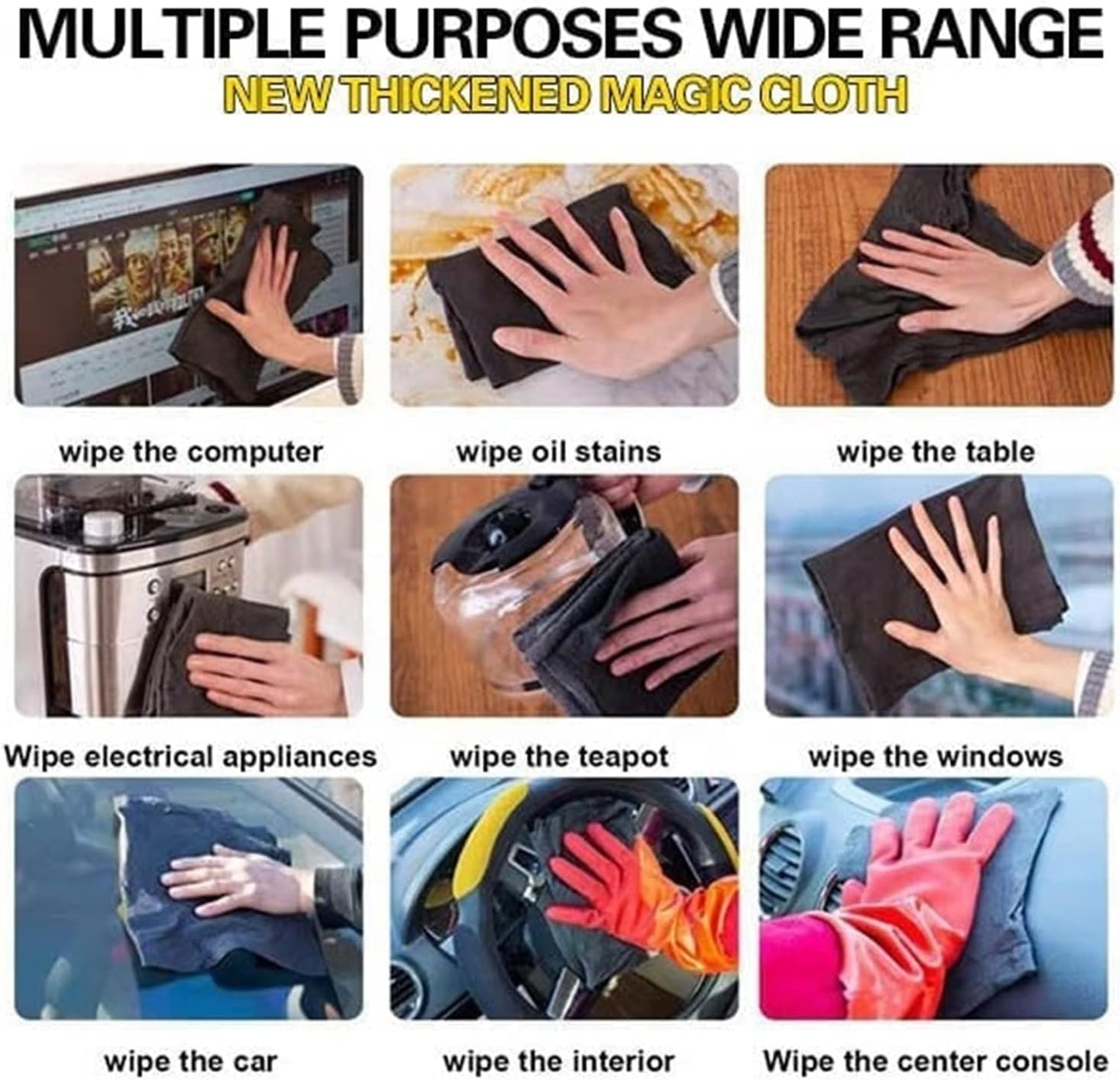 2023 New Thickened Magic Cleaning Cloth, Reusable Thicken Magic Fiber Microfiber Cleaning Cloth, Cleaning Cloths Rags for House Washable, Lint Free Microfiber Cleaning Cloth for TV Cars Windows (10PC)