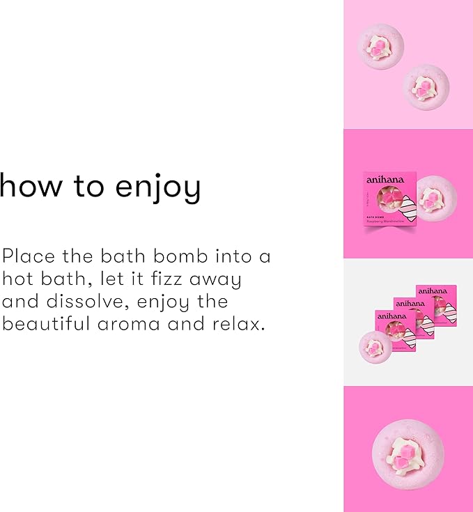 ANIHANA Bath Bombs with Coconut Oil, Paraben Free, Hand-Crafted Luxury Fizzers, Refreshing Raspberry Marshmellow Scent, 6.3 oz Each, 3 Pack
