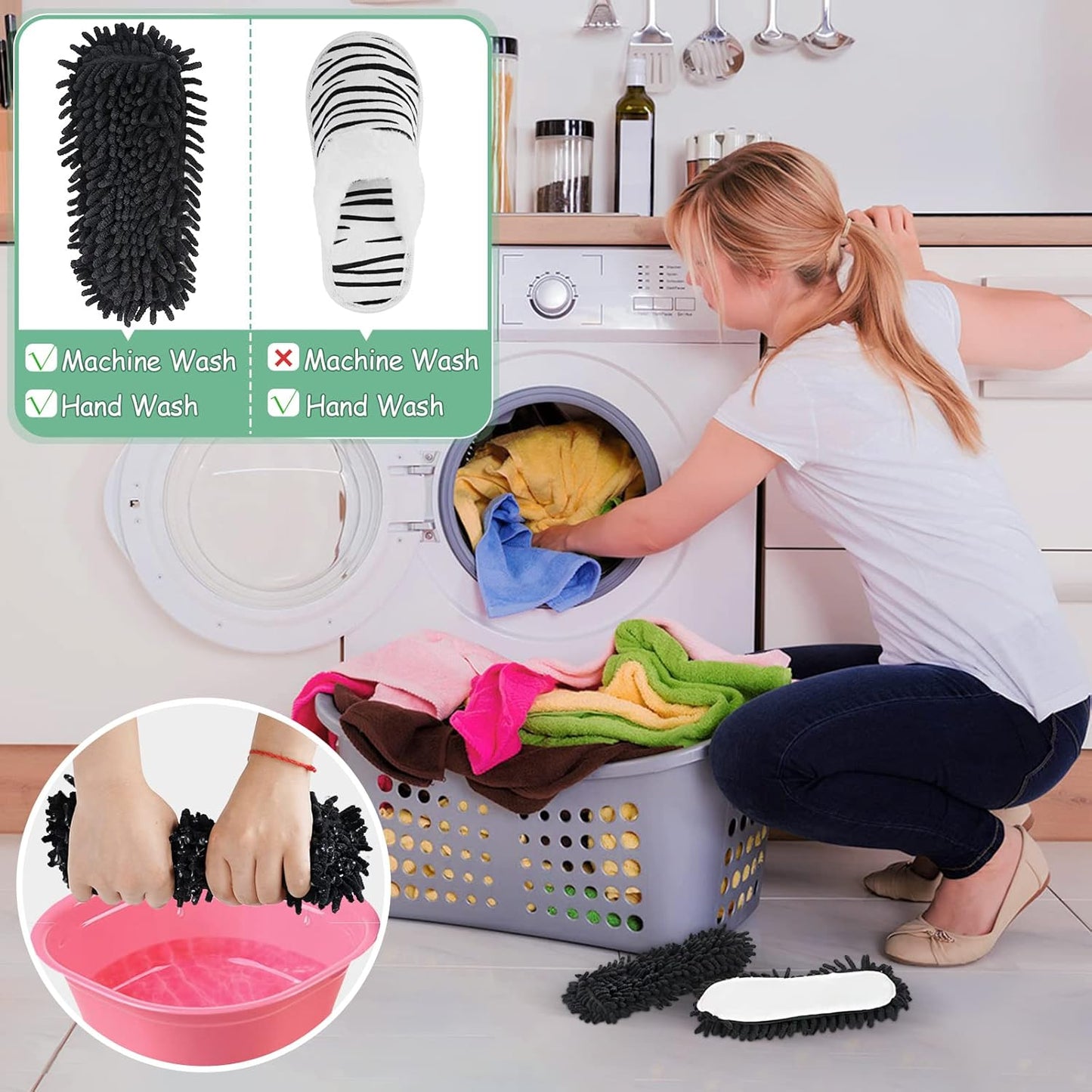 Microfiber Floor Mop Slippers House Dust Cleaning Tool Detachable Washable Shoes for Kitchen House Cleaning (Women 7-10/Men 5-8, Zebra pattern)