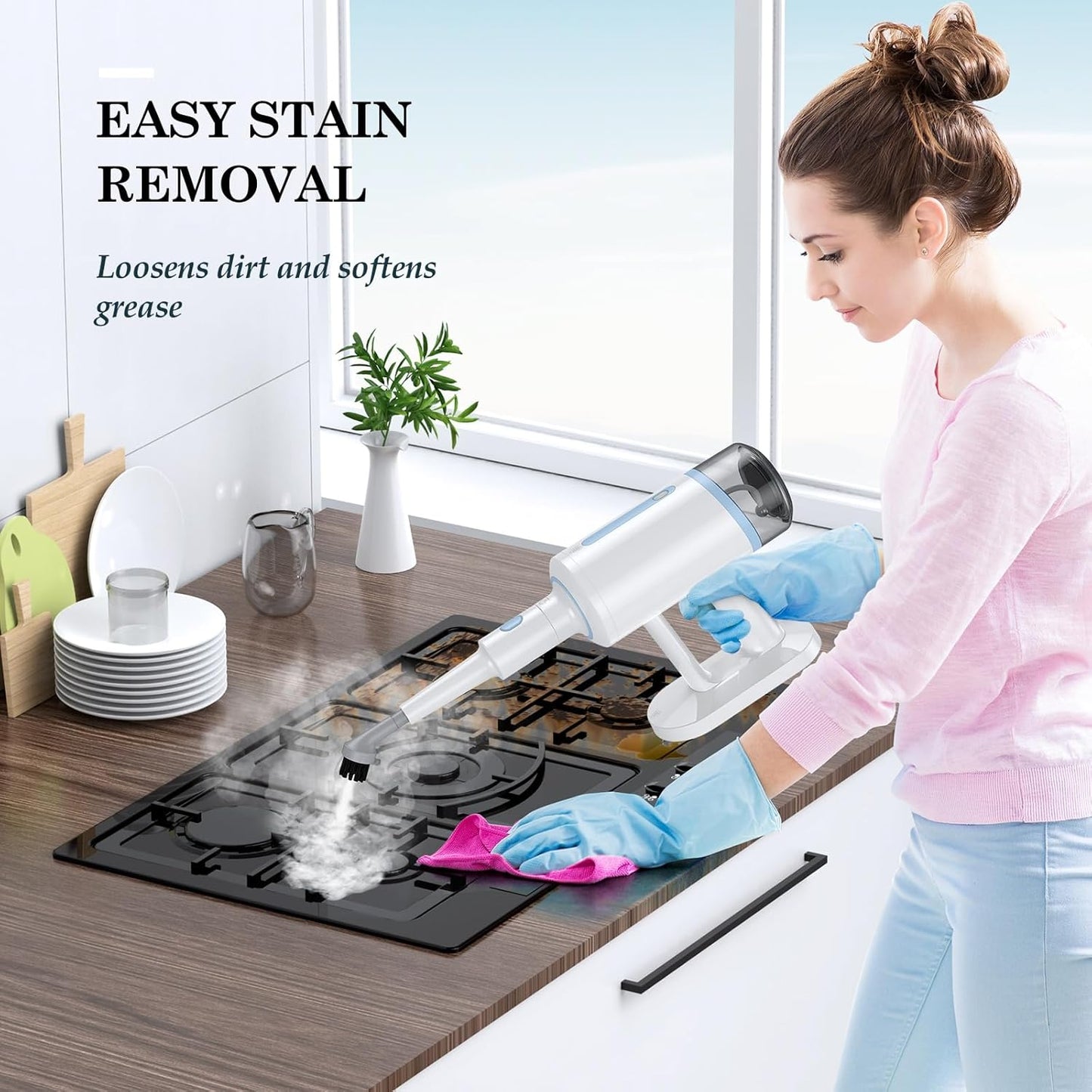 Steam Mop with Detachable Handheld Steamer Suitable for Hardwood, Tile, Laminate and All Floors, Powerful Steam Cleaner with Multipurpose Attachments Perfect for Other Home Cleaning