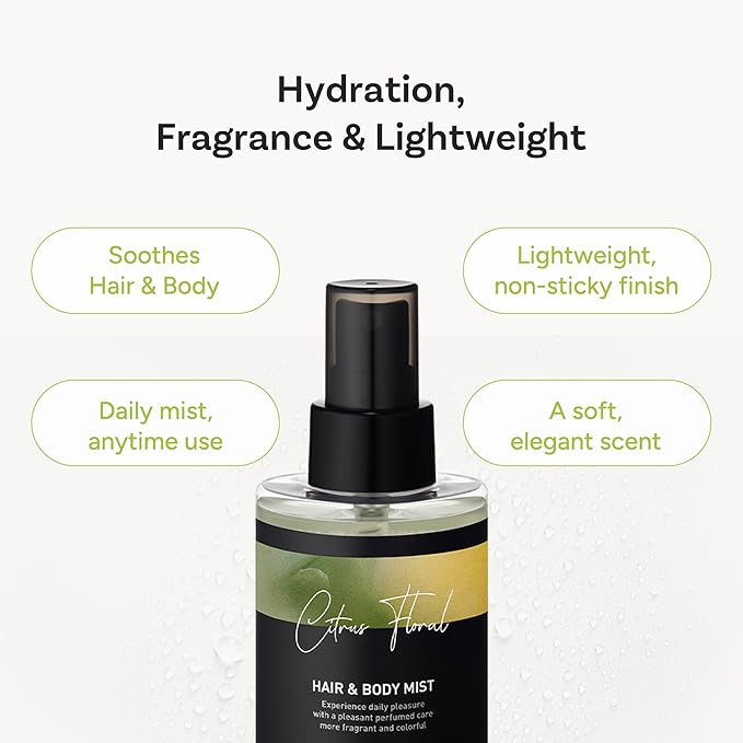 Korean Hair & Body Mist – Botanical Waters & 17 Amino Acids – Sulfate, Paraben & Silicone-Free – Citrus Floral, 125ml / 4.22 fl oz