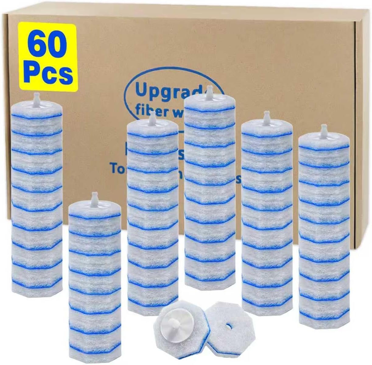 60pcs Disposable Toilet Wand Refills,Replacement Brush Heads Compatible With Most Toilet Wand Refill System,Upgrade Fiber Cleaner Heads for Closestool Cleaning.（not included brush rod）