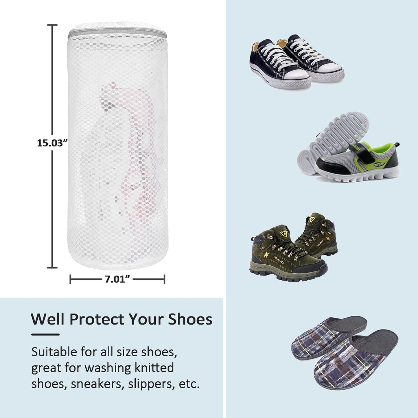 GOGOODA Shoe Washing Bags Mesh Laundry Wash Bag for Washing Machine, Sneaker Cleaning Bag-7"×15", 2 Pack