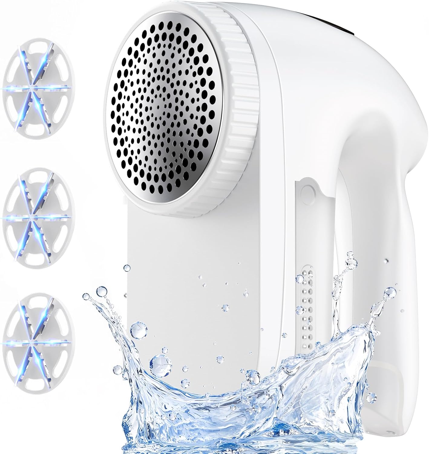 IPX6 Waterproof Washable Electric Fabric Shaver and Lint Remover, Rechargeable Sweater Defuzzer with 3 Free Extra Blades, Quickly and Effectively Remove Fluff, Fuzz, Bobbles for Clothes, White