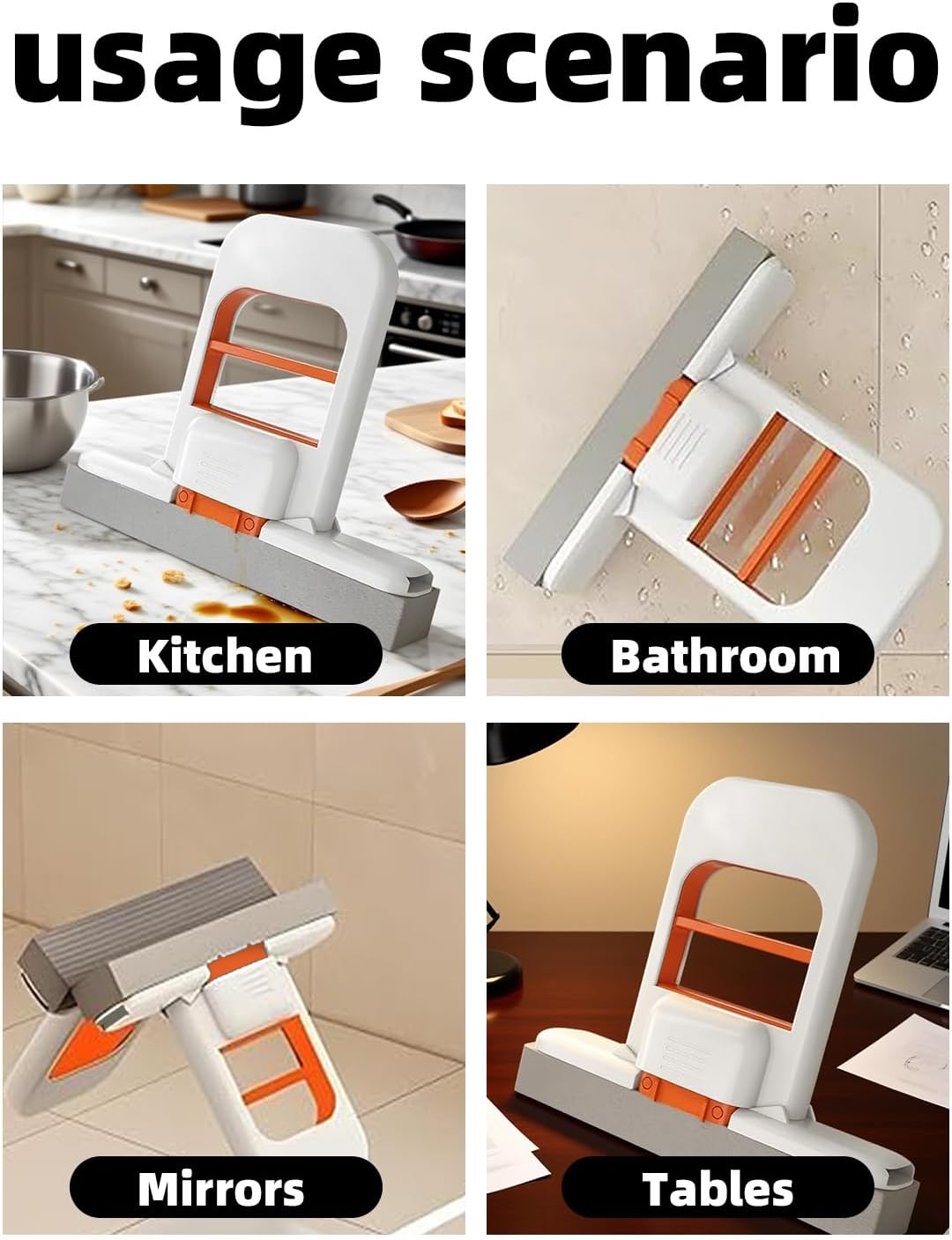 Mini Foldable Desktop Mop, Mini Mop for Small Spaces, Portable Cleaning Sponge Mop for Bathroom, Kitchen, Countertops, Glass, Tile-Wet/Dry Use with One-Hand Squeeze Handle & Replaceable Head (2 Set)