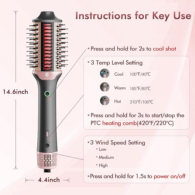 2-in-1 Blow Dryer Brush & Hair Straightener, Ionic & Ceramic Thermal Brush with Adjustable Heat & Cool Shot 110000 RPM Motor High-Speed Motor for Frizz-Free, Smoother & Voluminous Hair, Grey with Use