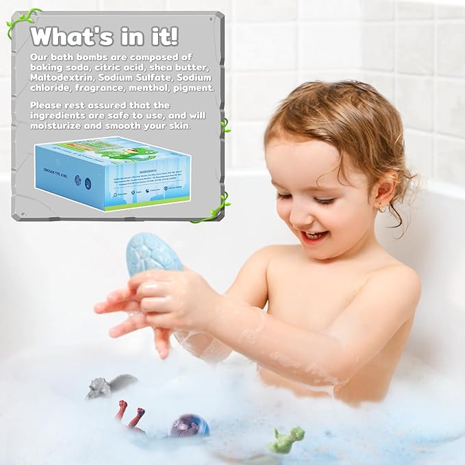 Bath Bombs with Surprise Dinosaur Toys Inside, 24 Pack Organic and Natural Bubble Bath Bombs,Stocking Stuffers for Kids, Bath Bomb Set for Her/Him (2 Sets)