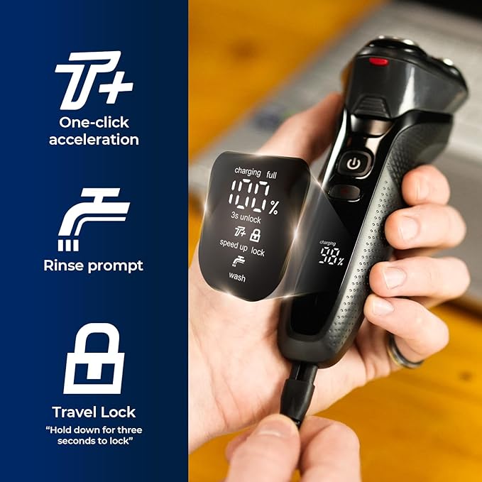 Cordless Electric Razor for Men: 3-in-1 Shaver for Beard/Nose/Sideburns - IPX7 Waterproof Travel Kit - Turbo Speed & Precision Blades, Texture Black