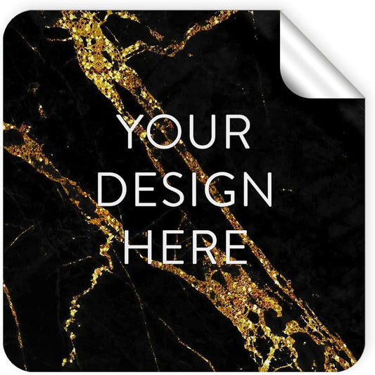 100 Custom Vinyl Stickers - Upload Your own Image, Text, Design, Logo - Personalized Logo Labels for Handmade, Packaging, Bottle, Jars, Candle, Brand Stickers (Black Gold Marble, 3x3 Square)