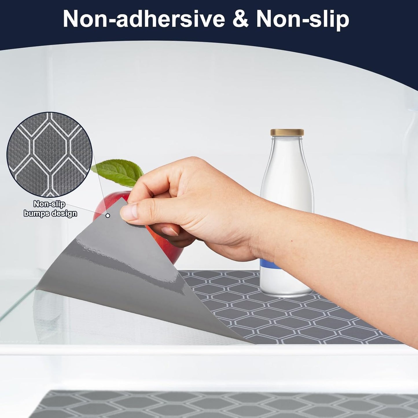 Non Adhesive Shelf Liner, Waterproof Drawer Liners for Kitchen Cabinet Refrigerator, No Slip Bathroom Sink Liners, Cupboard Fridge Liner EVA Place Mat Roll -17.5" x 197" Grey