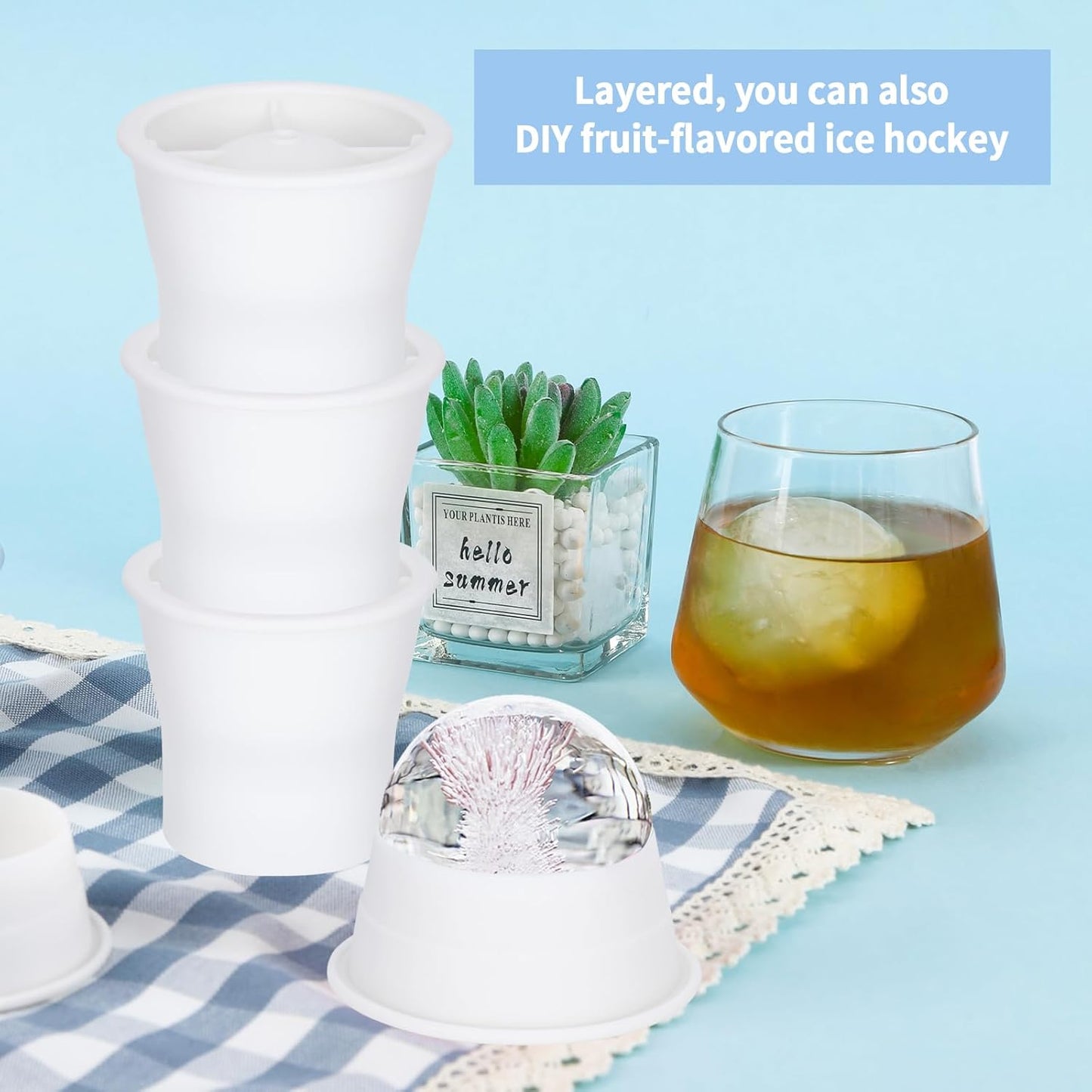 Round Ice Cube Molds 6 Pieces, Silicone Sphere Ice Mold Maker, Stackable Easy Release Circle Ice Cube Mold with Lids, Spherical Ice Makers with Lids for Whiskey, Cocktails, Bourbon, and Drinks