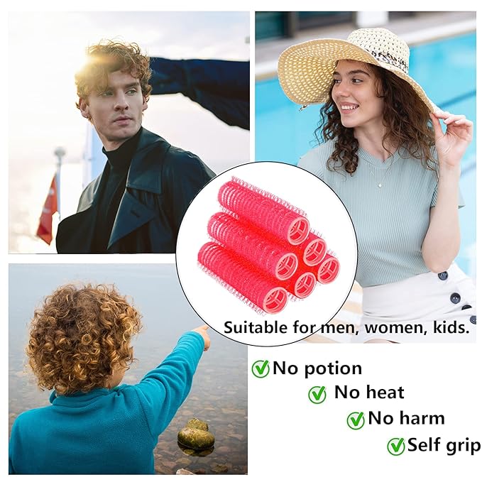 18PCS Self Grip Small Hair Curlers Heatless Roller Hair Curlers Pro Salon Hairdressing Curler DIY Curly Hairstyle Hair Rollers Tools Rat Tail Comb for Women Medium Short Hair(Red)