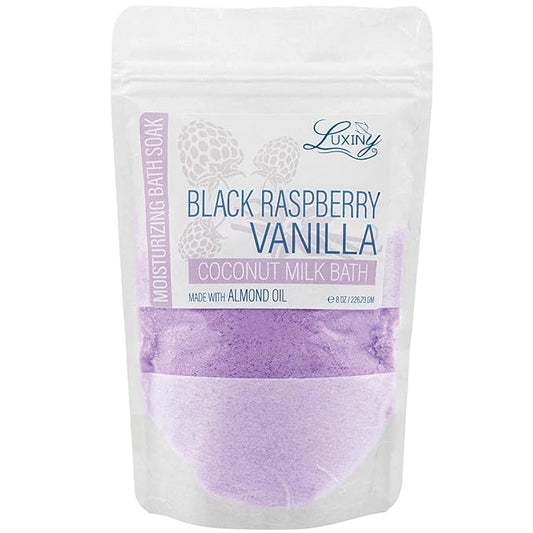 Luxiny Vegan Milk Bath Soak Made with Moisturizing Coconut Milk Powder & Sweet Almond Oil for a Bath Bomb Dust Soothing Fizz & Relaxing Soak, 8 oz. (Black Raspberry Vanilla)