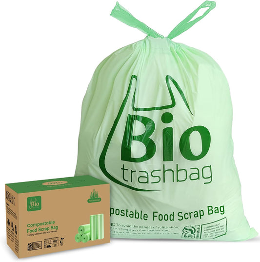 13 Gallon Compostable Trash Bags, Biodegradable Drawstring Compost Food Waste Bags, 100 Count, Heavy Duty 1 Mil, 49.2 Liter, Tall Kitchen Large Garbage Bags, US BPI and Europe OK Compost