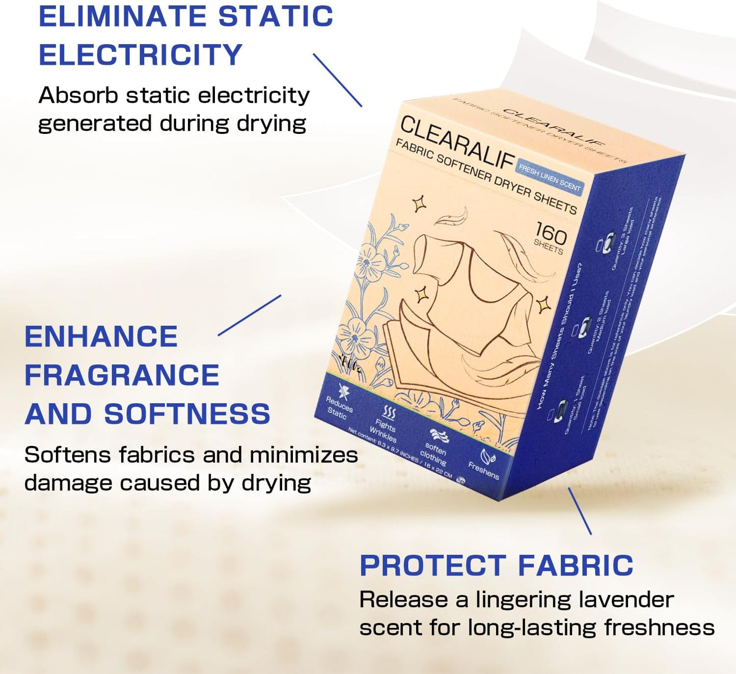 Clearalif All in One Laundry Detergent Sheets Kit, Fresh Linen Scent, 160 Loads Laundry Sheets + 160 Drying Sheets, Laundry Set Great for Travel, Softener Sheets Eco Package Friendly & Hypoallergenic