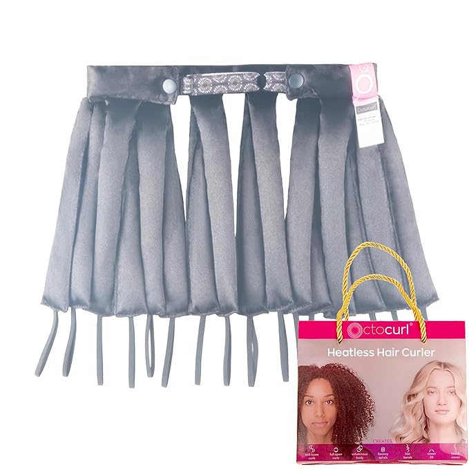 Octocurl Satin Hair Curlers - Heatless Curls Overnight - Headband Curlers for Short Hair (Satin - Black)