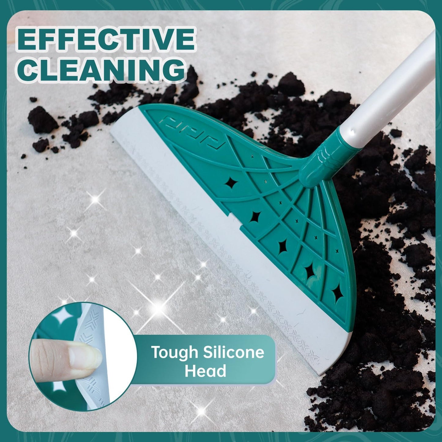 Magic Air Broom Rubber Floor Squeegee for Glass and Floors with Long Aluminum Adjustable Handles,60inch Silicone Squeegee Broom or Pet Hair, Dust and Liquids (Green)