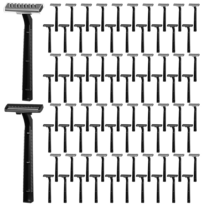 200Pcs Twin Blade Disposable Razors With Clear Safety Cap, Stainless Steel Disposable Razors, Men Bulk Plastic Shaver, Multipurpose Portable Manual Shaver for Bathing Hotel Travel