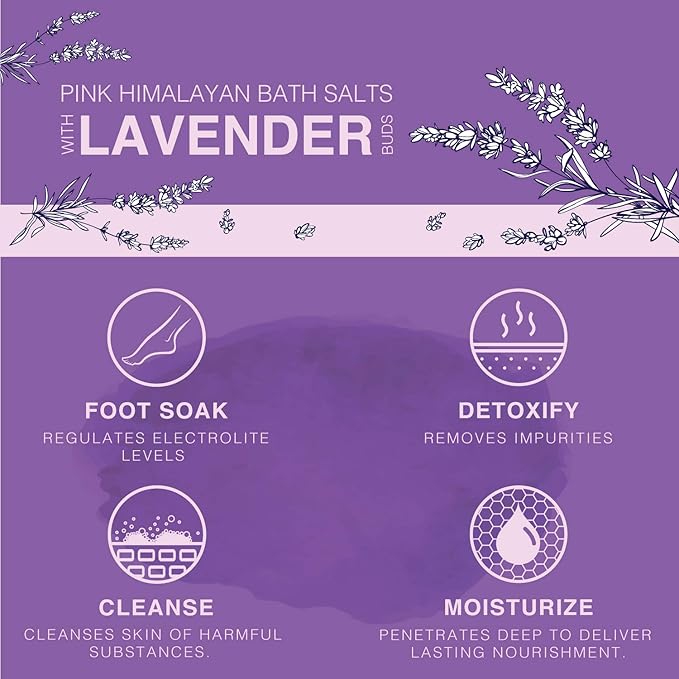 Beaute DE Provence Pink Himalayan Bath Salt with Lavender - 100% Natural Aromatherapy and Relaxation - Lavender Grapefruit Essential Oil Bath Salts for Women Relaxing, Natural & Cleanse