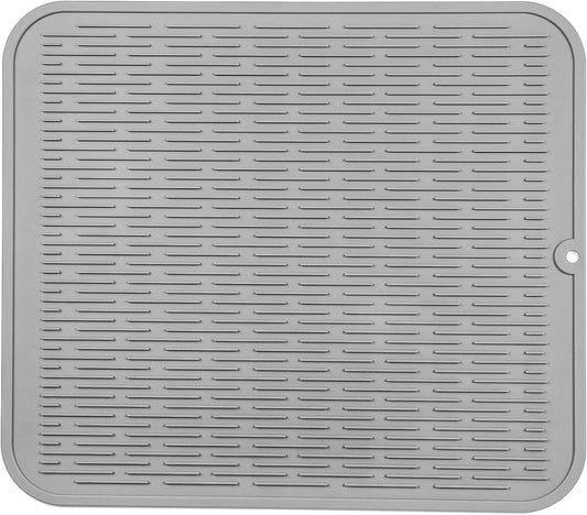 Silicone Dish Drying Mat for Multiple Usage,Easy clean,Eco-friendly,Heat-resistant Silicone Mat for Kitchen Counter or Sink,Refrigerator or Drawer Liner Grey 2XL 24 inches x 18 inches