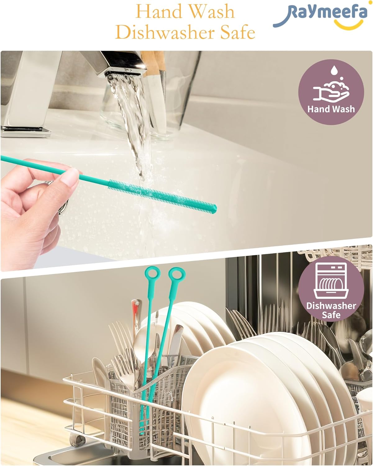 Extra Long Straw Cleaner Brush,Reusable and Soft Silicone Straw Cleaning Brush to Clean Crevice(Green)