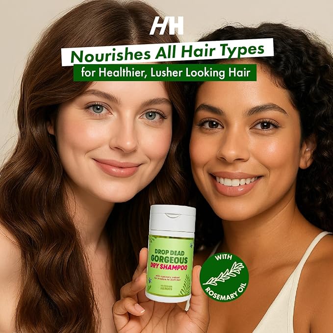 Handmade Heroes Dry Shampoo with Rosemary Oil for Hair Growth Healthier Looking Hair Volumizing Non Aerosol Drop Dead Gorgeous Dry Shampoo Rosemary 1.8oz (Medium to Dark 1pc)