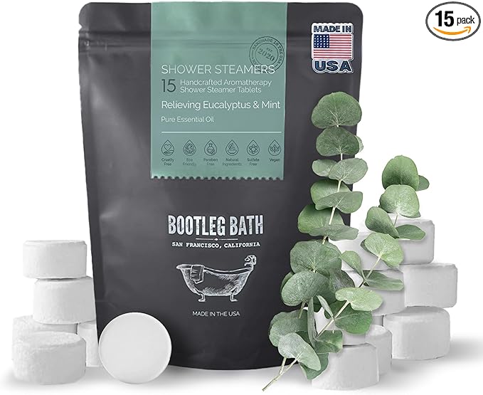 Shower Steamers Aromatherapy Eucalyptus and Mint 15 Pack, 100% Pure Essential Oil, All Natural, for Men and Women, Made in USA