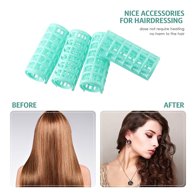 Syhood 24 Pieces Hair Roller, Small Size Plastic Hair Rollers Curlers with Steel Pintail Comb for Short Long Hairdressing Styling Tools (0.98 x 2.67 Inch, Light Green)