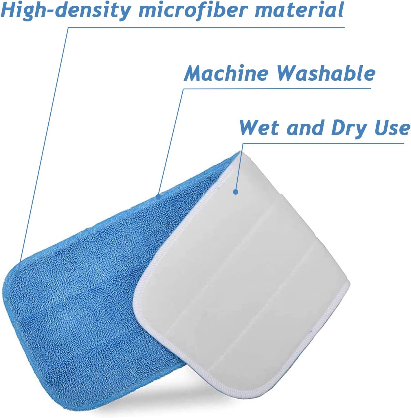 Microfiber Mop Pads, 18.5 x 6.3 Inch Reusable and Washable Spray Mop Pads, Wet and Dry Household Mop Pad Replacement, Set of 12(Blue)