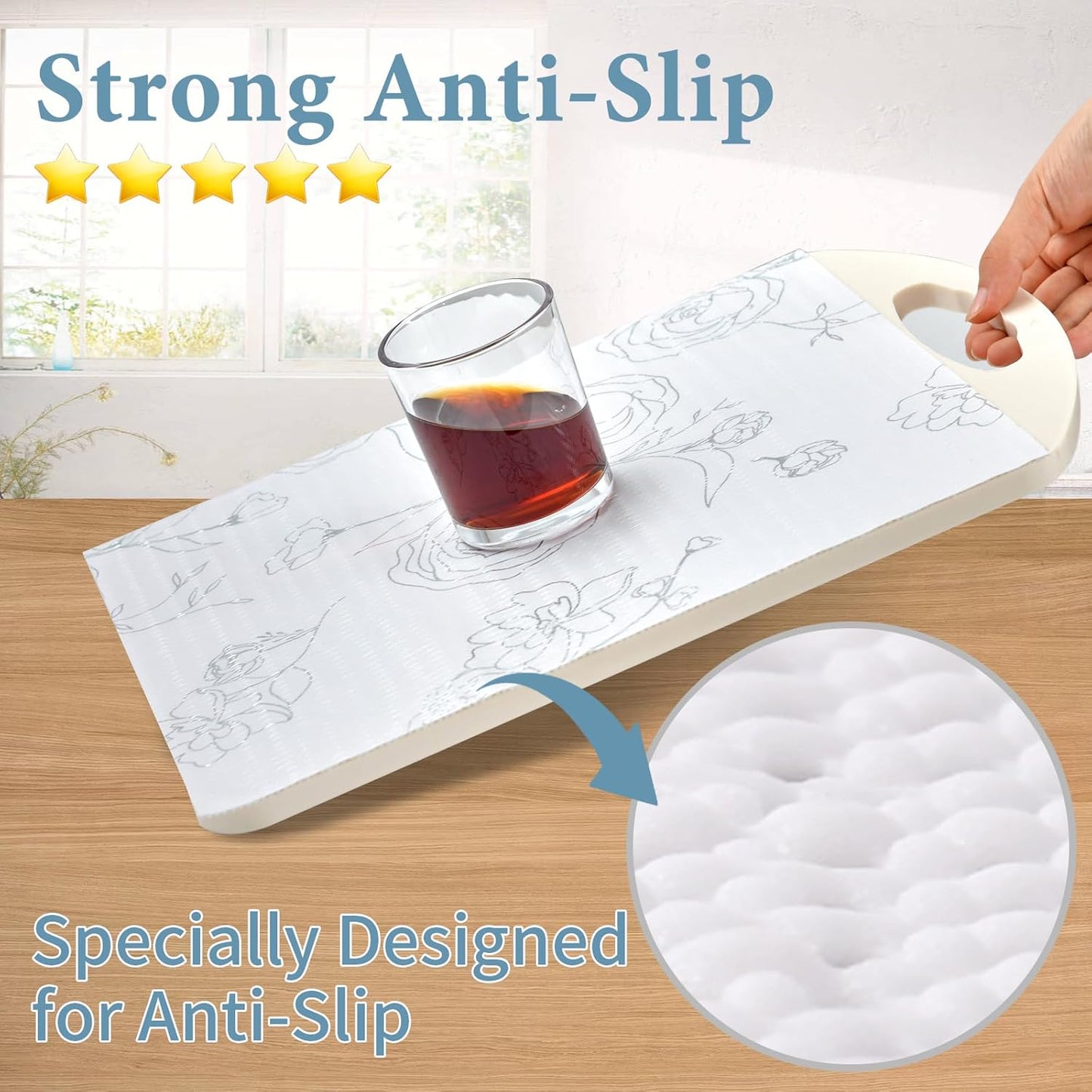 Shelf Liners for Kitchen Cabinets 12in x 30FT Non Adhesive Drawer Liner Sliver Floral Thickened Shelf Liner Paper Strong Non-Slip Easy to Clean for Tool Box Refrigerator with Knife and Tape Measure