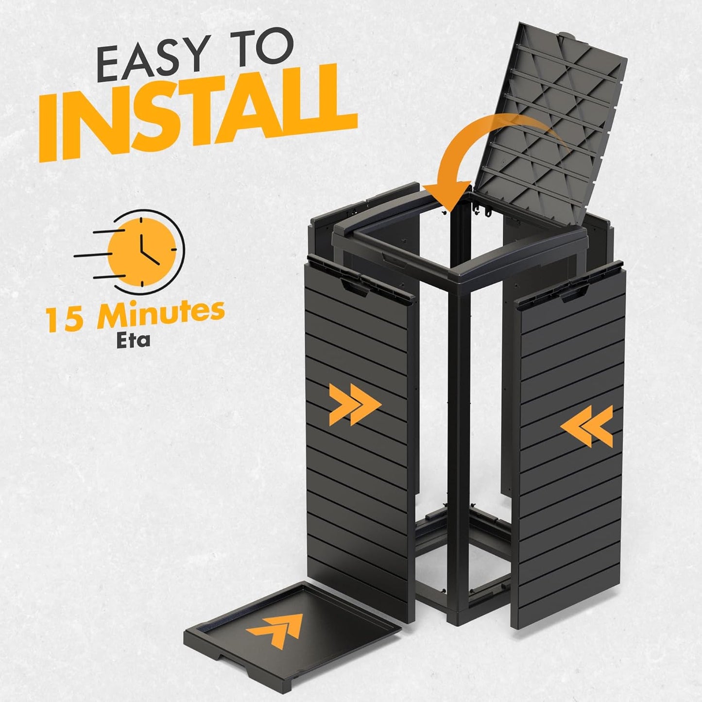 31 Gallon Outdoor Trash Can, Waterproof Resin Trash Can with Layered Lid and Drip Tray, Perfect for Patio, Backyard (Black)