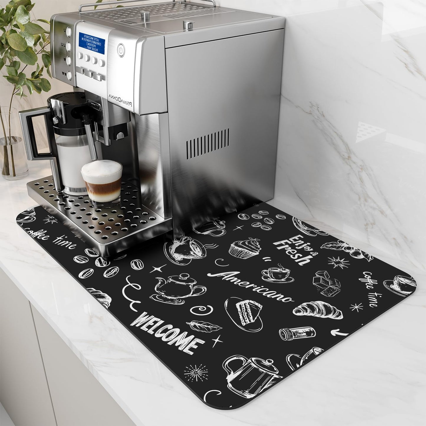 AMOAMI Coffee Mat Hide Stain Rubber Backed Absorbent Dish Drying Mat for Kitchen Counter - Fits Under Coffee Maker & Espresso Machine (16X24, Ink)