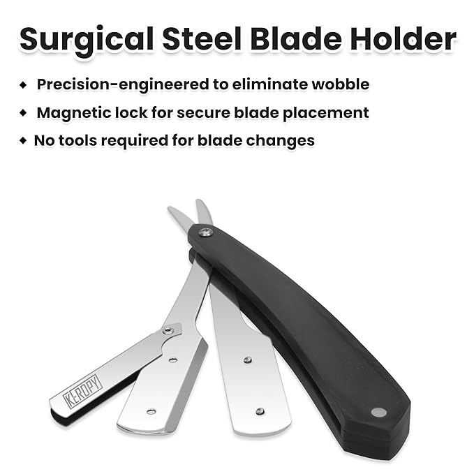 Straight Razors For Men - Black Wooden Handle - Professional Barber Grade with 10 Straight Edge Blades - Stainless Steel shavette - straight razor kit & beard trimmer - For Men Gift & Groom