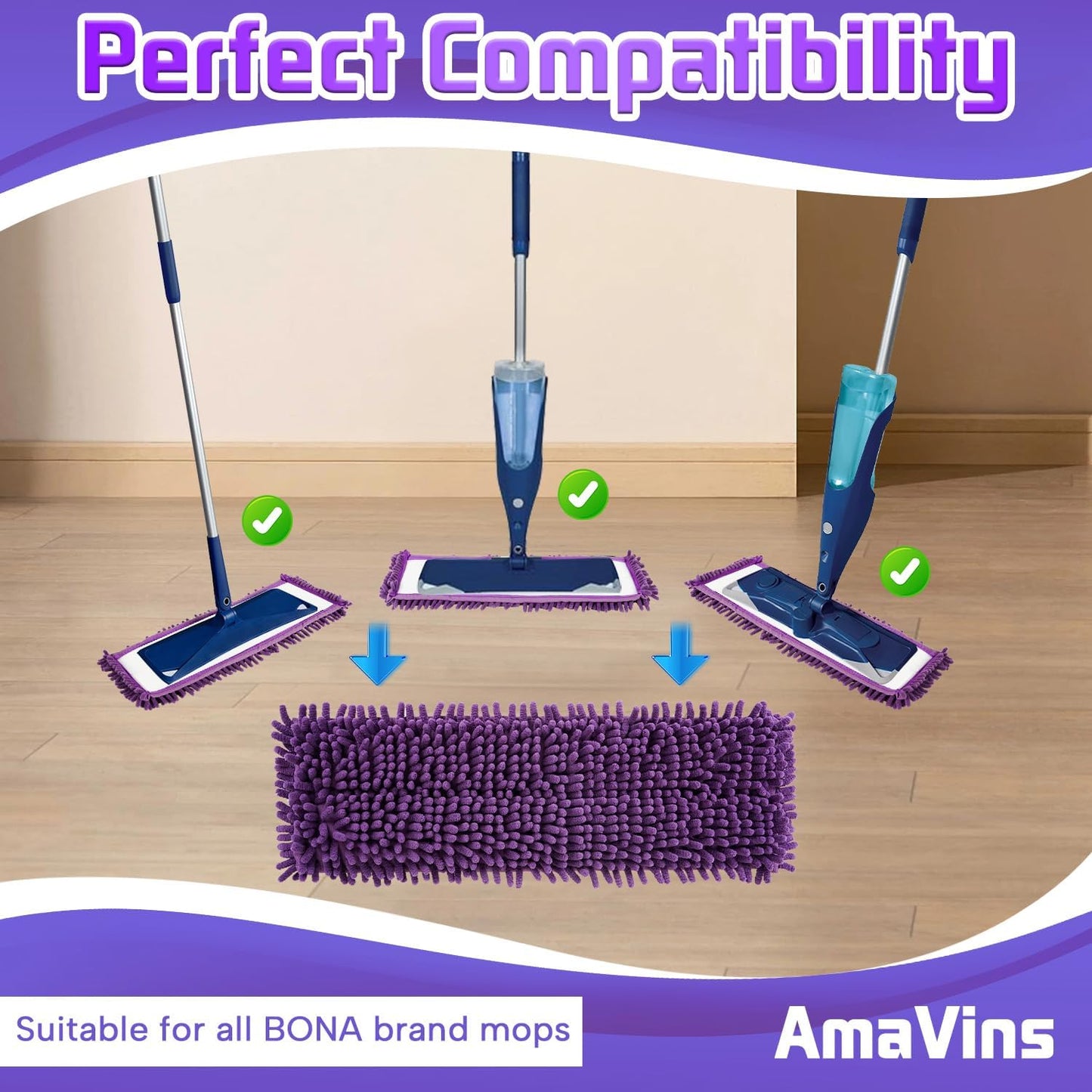 2 Pack Pet System Microfiber Sweeping Pad for Bona Mops, Reusable Pet Replacement Mop Pad for Multi-Surface Floors, 18 Inch Washable Cleaning & Dusting Pads, Attracts & Picks Up Pet Hair