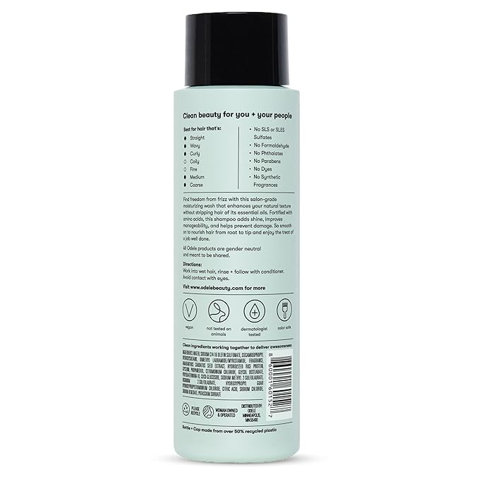 Odele Smoothing Sulfate-Free Shampoo for Extra Moisture, Frizz Control, Shine, and Straight to Curly Hair Types, 13 Fl Oz