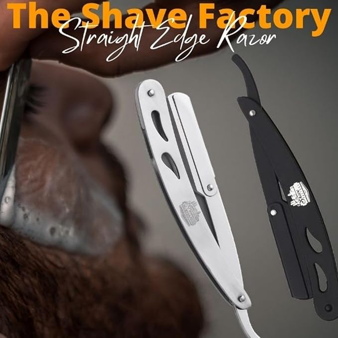 The Shave Factory Straight Edge Razor Kit - with Single Stainless Steel razors for men from (Black, Dorco Red Single Edge)