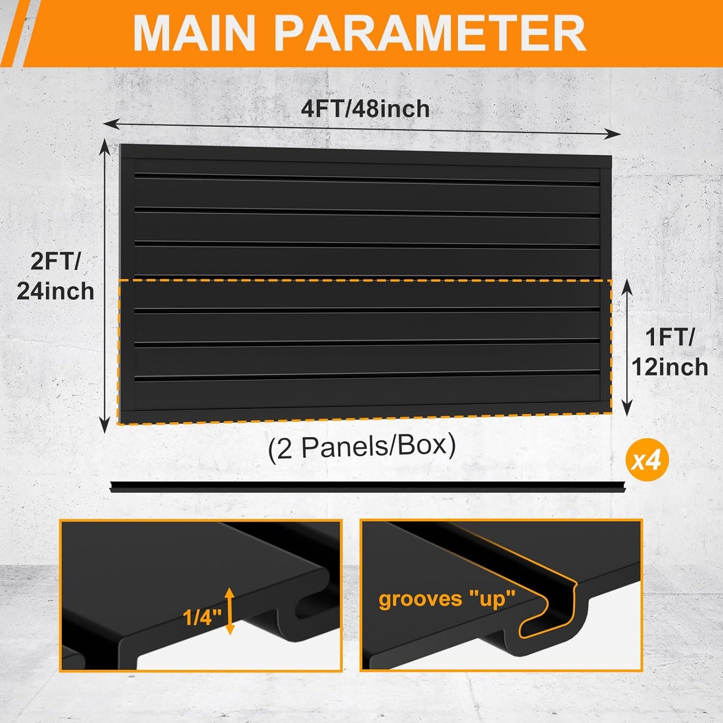DoCred Slatwall Paneling Organizer, 4x2 FT PVC Garage Slat Wall Storage Systems, Heavy Duty Mounted Slat Peg Board for Tool Organization Ladder Bike Includes 20 PCS Hooks Accessories Kit (Black)