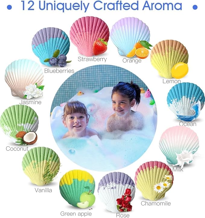 Bath Bombs for Kids with Surprise Fishing Games Inside for Girls Boys - 20 Shell Kids Bath Bombs Gift Set, Handmade Bubble Bath Fizzes Bomb for Chrildren Birthday Christmas and Party Favor