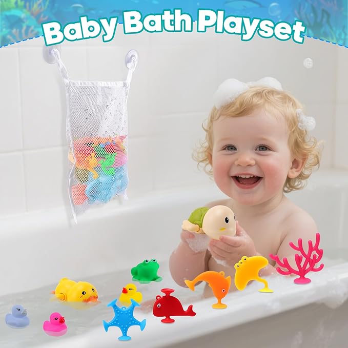 Baby Bath Toys for Kids,Water Toys for Babies and Toddlers,Ocean Animal Bath Toys for Bathtub Shower Beach Pool Water Table, Boys Girls Birthday for 3 4 5 Years Old (22PCS)