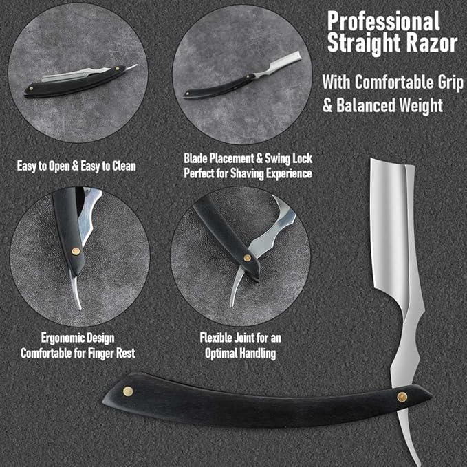 Professional Straight Edge Barber Razor,Straight razors for men, Premium Stainless Steel Shaver Razor with Shaving Strop for Men Home & Salon Grooming Using (NO.187)