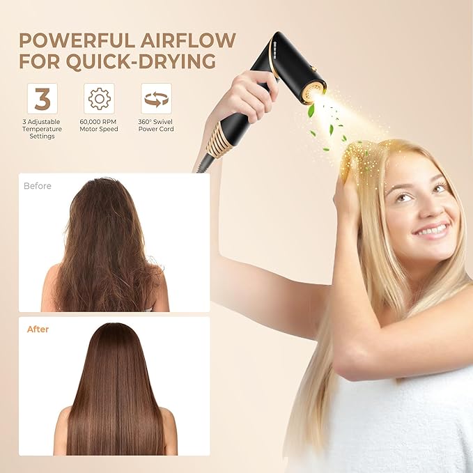 5 in 1 Blow Dryer Brush,Hair Dryer Brush with Detachable Air Styler,Negative Ionic Hair Dryer with Attachments,Hair Dryers for Women Volumizer,Straightener,Drying