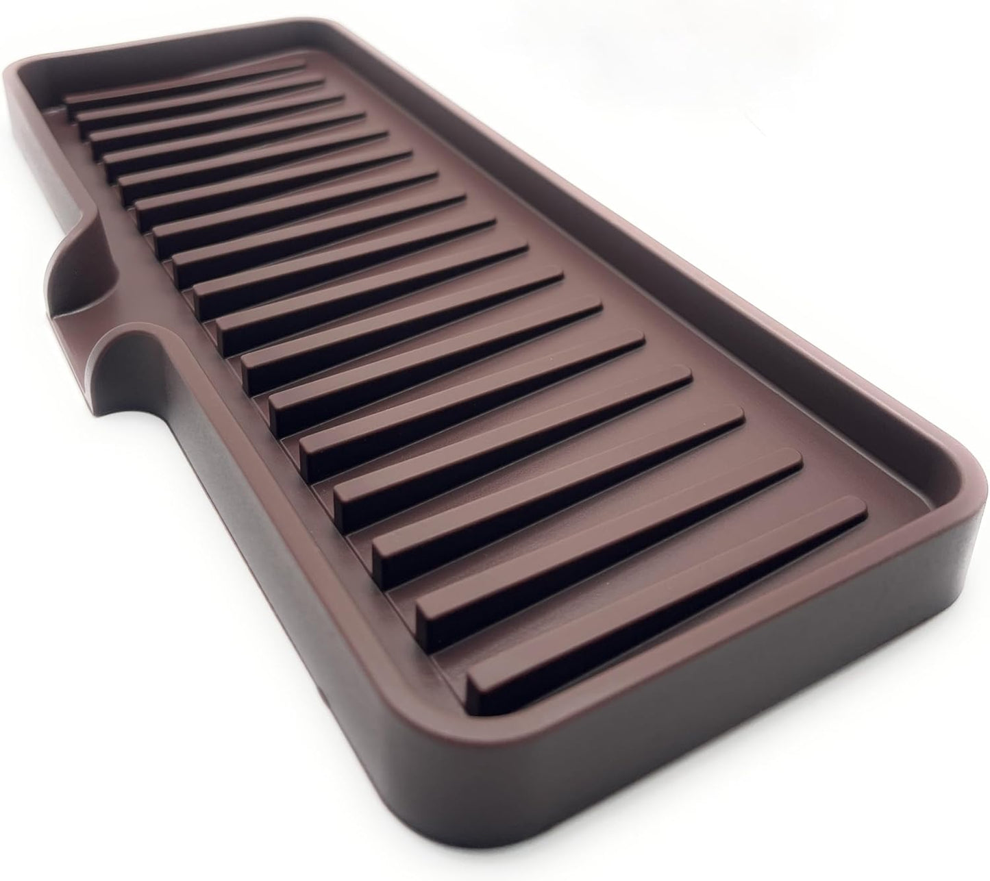 Happitasa Silicone Soap Dish Tray and Sponge Holder with Drain Chute | Bathroom and Kitchen Sink Organizer Caddy (Dark Chocolate, 9"x3.5", 5.6 Ounces)