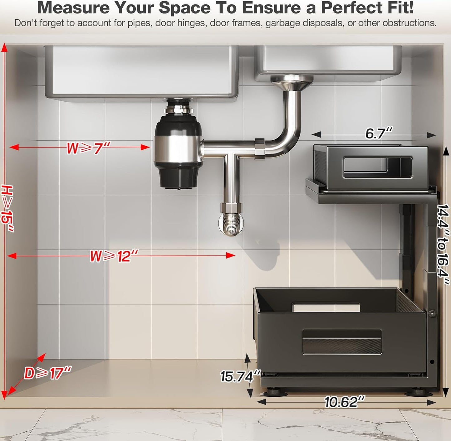 2 Pack Under Sink Organizer with Next-Gen Ball-Bearing Slides,2-Tier Pull Out Cabinet Storage,Height Adjustable Drawer Shelf for Bathroom,Kitchen,Laundry,Cabinet,Pantry(Patent Pending)