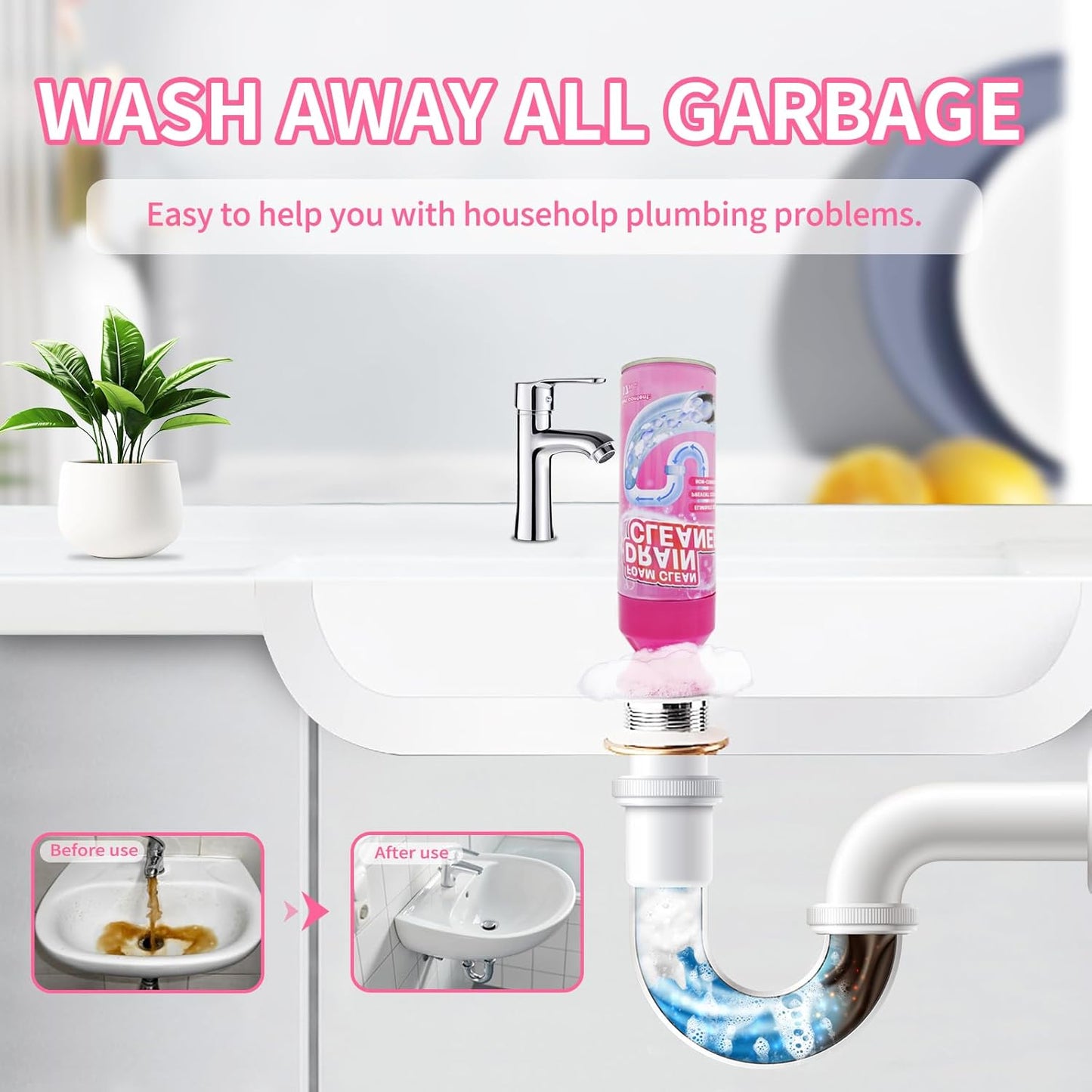 Foam Drain Cleaner, Drain Sink Cleaner and Deodorizer, Clog Remover for Kitchen, Sinks, Tubs (1 Pc)