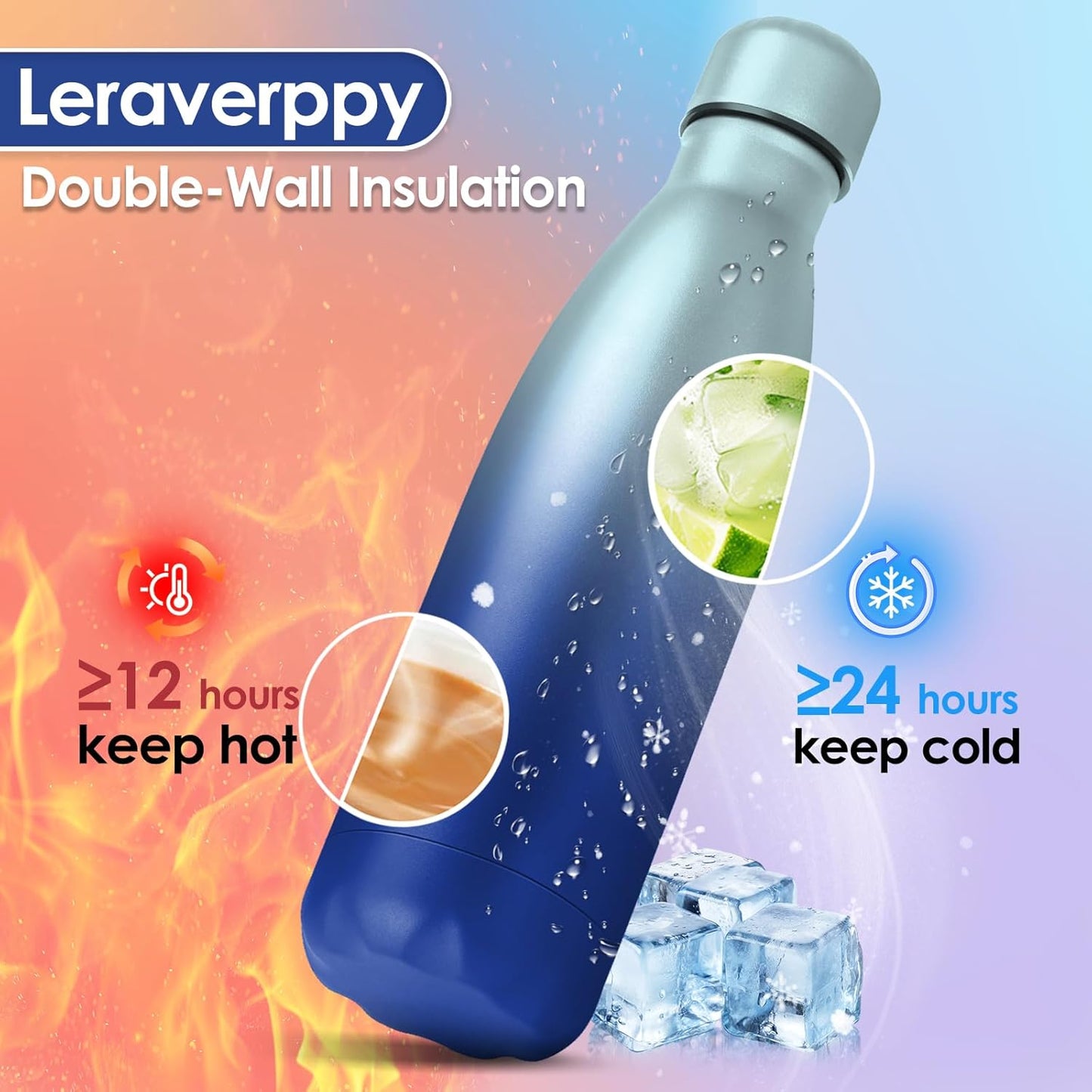 25oz Cola-Bottle Shaped Stainless Steel Leak-proof Water Bottle,Double Wall Vacuum Insulated Metal,Travel Mug For Sports Indoors & Outdoors,BPA-Free Kids Flasks,Green Blue(2 Pack)