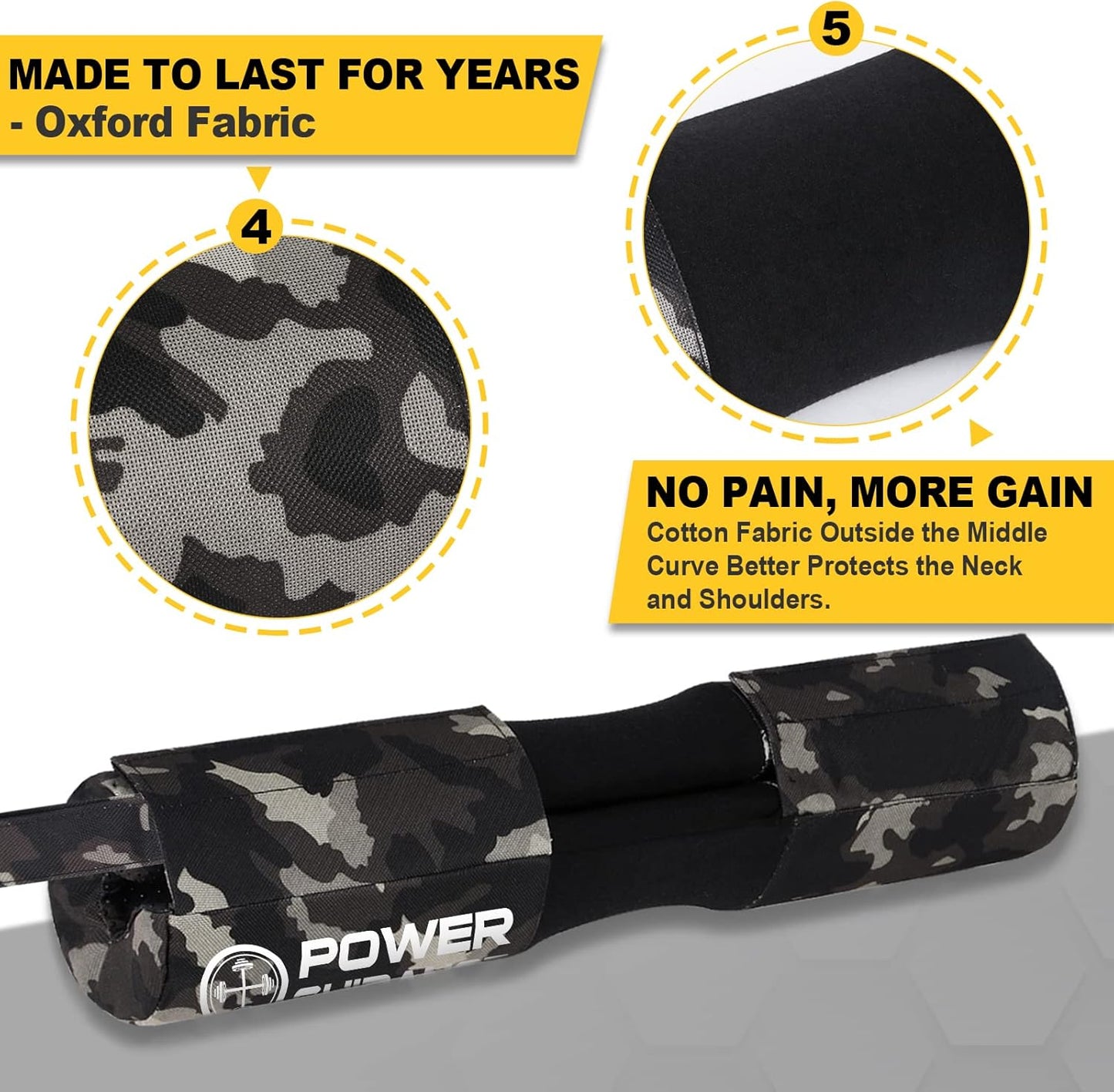POWER GUIDANCE Barbell Squat Pad - Neck & Shoulder Protective Pad Anti-Skid Points for Squats, Lunges, Hip Thrusts, Weightlifting - Fit Standard and Olympic Bars