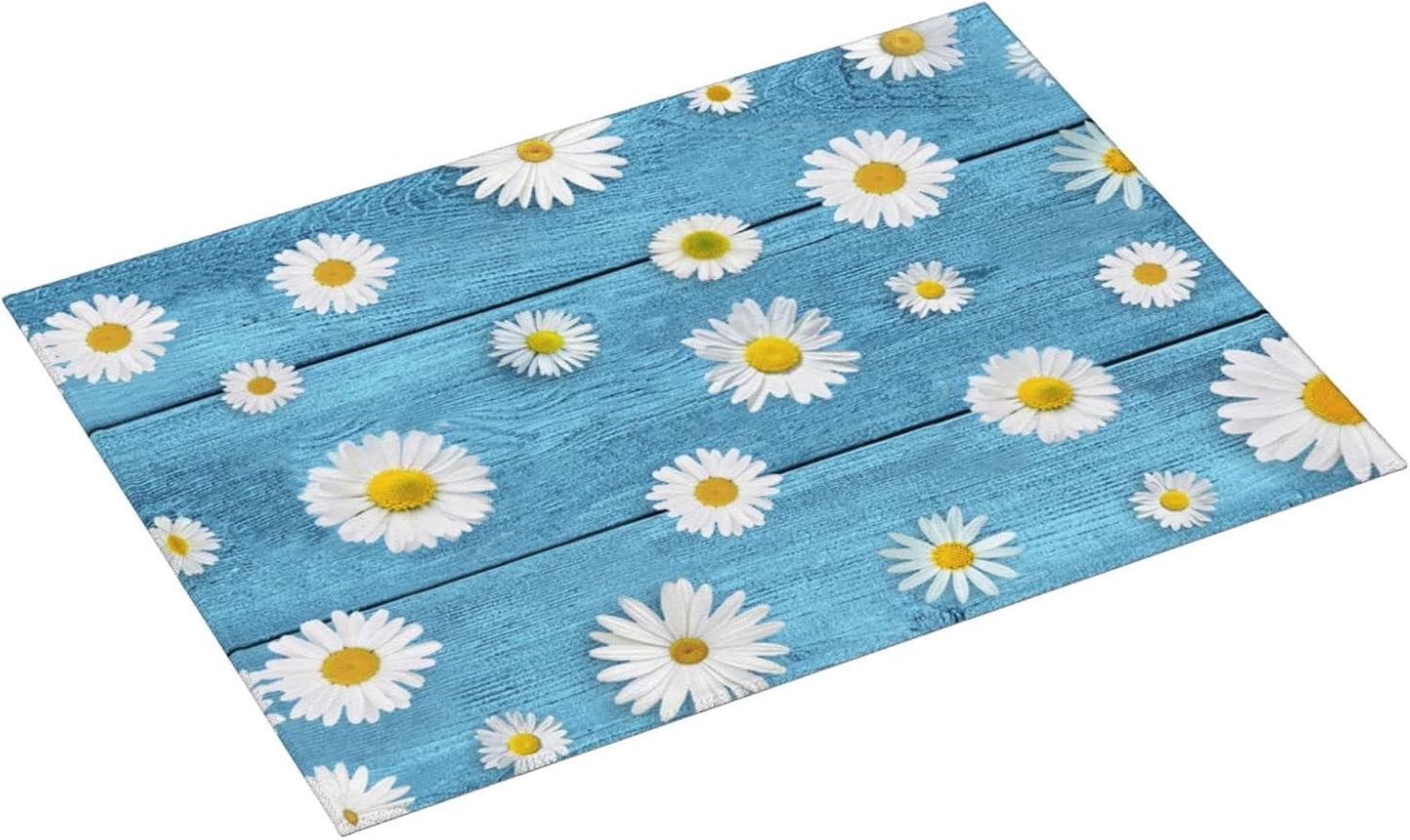 Daisies On Vintage Blue Wood Dish Drying Mats For Kitchen Counter Microfiber Absorbent dish Mat Xl Reversible Drying Mats For Countertop 18 Inch X 24 Inch