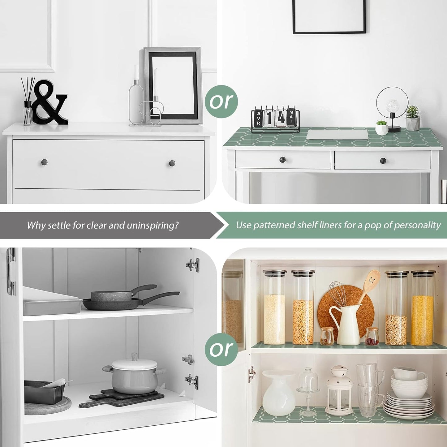 Glotoch Premium Non Slip Shelf Liner, 12” X 20 FT Drawer Liner Non Adhesive, Waterproof Shelf Liners for Kitchen Cabinets, Drawer, Fridge, Wire Shelving, Pantry, Bathroom-, Heavy Duty, Green Geometric