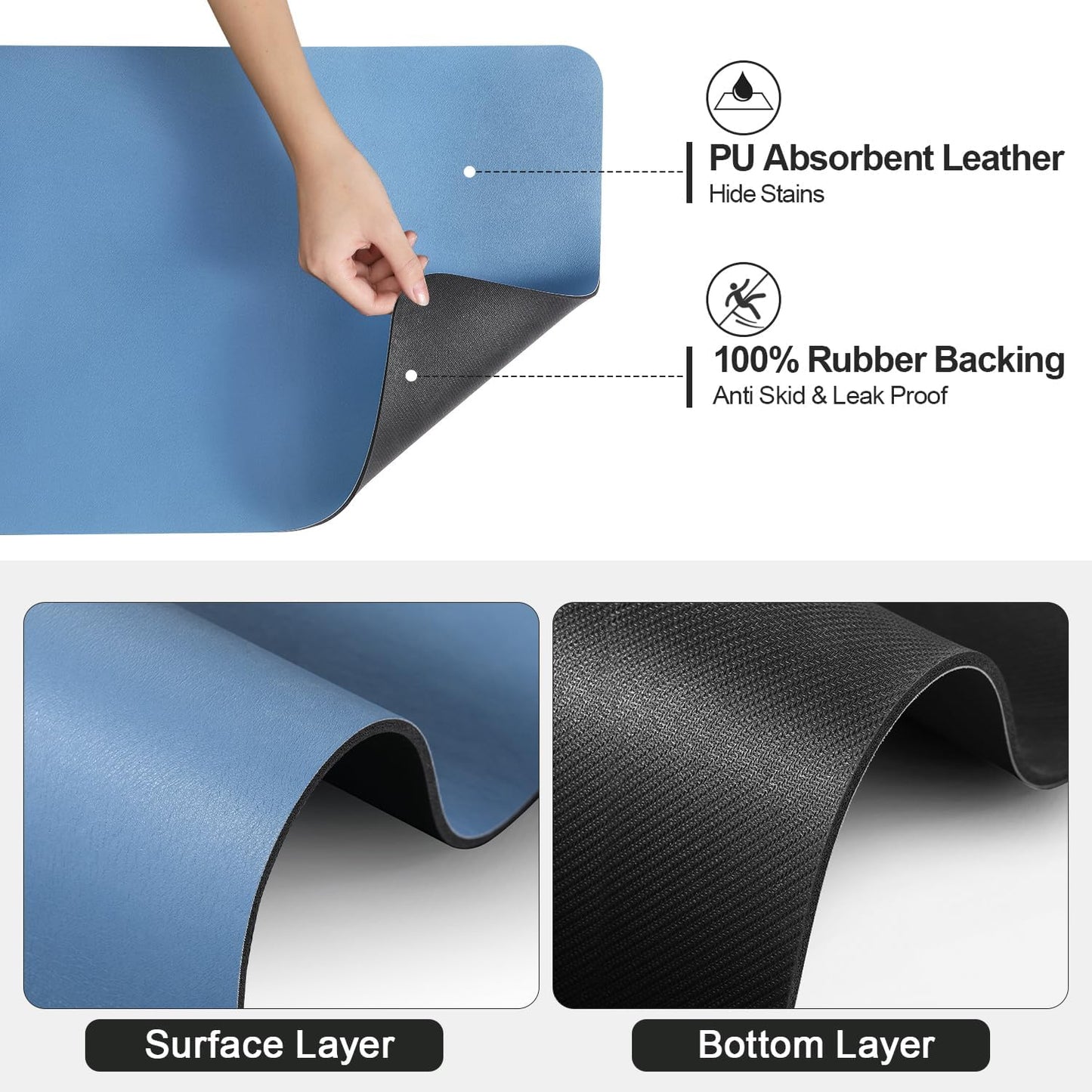 Dish Drying Mat for Kitchen Counter | Coffee Bar Mat for Countertops | Heat Resistant Drainer Mat with Non-slip Rubber Backed | Hide Stain Kitchen Absorbent Draining Mat | Blue 18"x28"